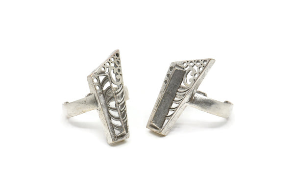 2 Antique Silver Plated Brass Adjustable Rings N0057