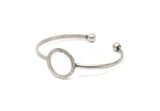 Silver Circle Cuff, Antique Silver Plated Brass Circle Bracelets With Ball Ending BRC163 V152