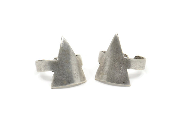 Silver Triangle Ring, 2 Antique Silver Plated Brass Adjustable Geometric Triangle Rings N0115