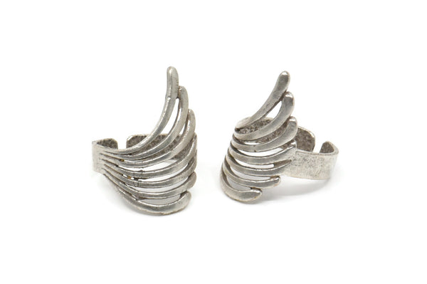 Silver Wing Ring, 2 Antique Silver Plated Brass Adjustable Wing Rings N0039