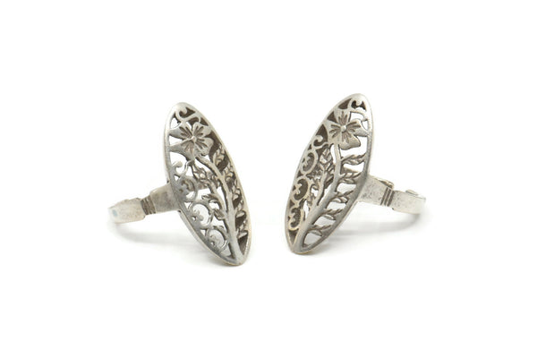 Silver Flower Ring, 2 Antique Silver Plated Brass Adjustable Flower Rings N0041