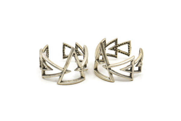 Silver Triangle Ring, 2 Antique Silver Plated Brass Adjustable Geometric Triangle Rings N0019