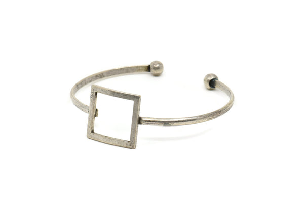 Silver Square Cuff, Antique Silver Plated Brass Square Bracelets BRC162 V149