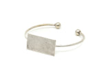 Open Cuff Ball End, Antique Silver Plated Brass Open Bracelets With Ball Ending And Rectangle Blank BRC250 V138