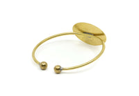 Open Brass Bangle Ball End, 3 Raw Brass Open Cuffs With Ball Ending And Oval Blank V001