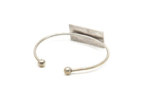 Open Cuff Ball End, Antique Silver Plated Brass Open Bracelets With Ball Ending And Rectangle Blank BRC250 V138