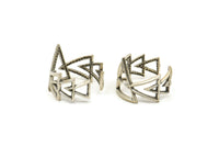 Silver Triangle Ring, 2 Antique Silver Plated Brass Adjustable Geometric Triangle Rings N0019