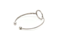 Silver Circle Cuff, Antique Silver Plated Brass Circle Bracelets With Ball Ending BRC163 V152