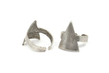 Silver Triangle Ring, 2 Antique Silver Plated Brass Adjustable Geometric Triangle Rings N0115