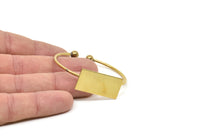 Open Cuff Ball End, 3 Raw Brass Open Bracelets with Ball Ending and Rectangle Blank  V002