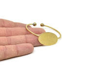 Open Brass Bangle Ball End, 3 Raw Brass Open Cuffs With Ball Ending And Oval Blank V001