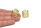 Brass Honeycomb Ring - 3 Raw Brass Adjustable Honeycomb Rings N0014