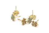 Gold Flower Earring, 4 Gold Plated Brass Flower Stud Earrings (8x10mm) SY0176