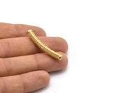 1  Gold Tone Curved Tube ,CZ Cubic Zirconia Micro Pave Beads 39x5mm Hole Size 3mm  W00393 B-3