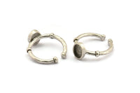 Silver Ring Settings, 2 Antique Silver Plated Brass Oval Ring With 1 Stone Setting - Pad Size 6x8mm N1558