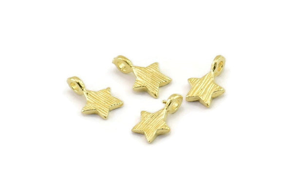 Brass Star Charm, Raw Brass Star Charms With 1 Loop, Bracelet Charms (10x7x1.5mm) N2443