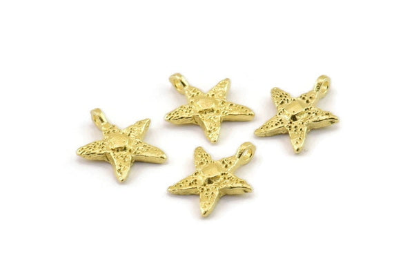 Brass Star Charm, Raw Brass Star Charms With 1 Loop, Bracelet Charms (13x11x2.5mm) N2444