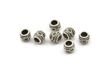 Tiny Textured Beads, 8 Antique Silver Plated Brass Textured Tiny Beads, Leather Bracelet Connectors (7x8mm) N0526