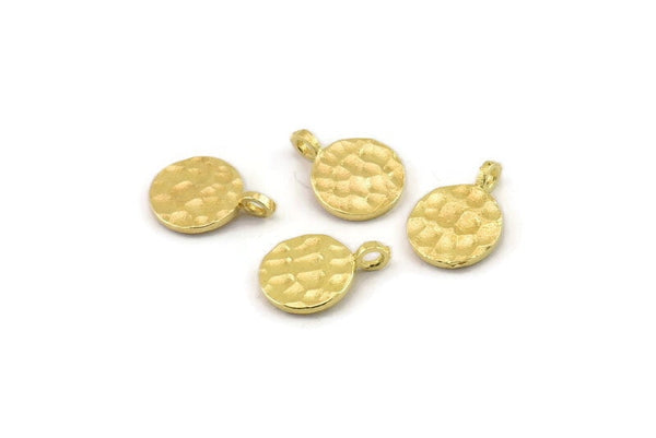 Brass Round Charm, Raw Brass, Hammered Round Jewelry, Brass Beads, Round Bracelet Findings, Bracelet Charms (11x8x1mm) N2494