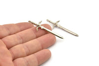 Zelda Sword Charm, 2 Silver Tone Brass Sword Charms with 1 Loop, Earrings,Charms Pendants, Findings (49x15mm) N0800 H0966