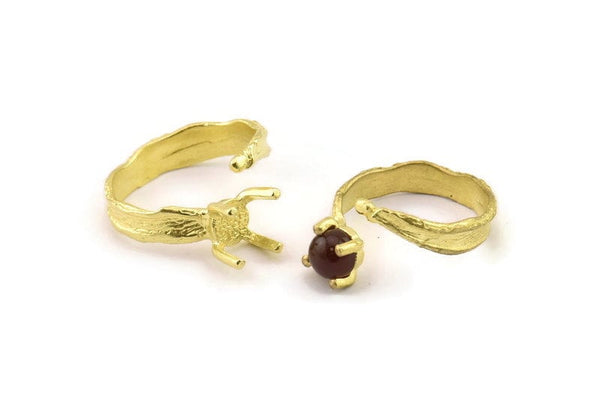 Brass Ring Settings, Raw Brass Claw Rings, Adjustable Rings - Pad Size 6mm N2563