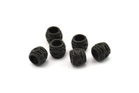 Tiny Textured Beads, 8 Oxidized Black Brass Textured Tiny Beads, Leather Bracelet Connectors (7x8mm) N0526