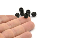 Tiny Textured Beads, 8 Oxidized Black Brass Textured Tiny Beads, Leather Bracelet Connectors (7x8mm) N0526