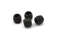 Tiny Textured Beads, 8 Oxidized Black Brass Textured Tiny Beads, Leather Bracelet Connectors (7x8mm) N0526