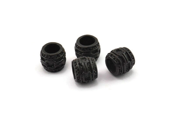 Tiny Textured Beads, 8 Oxidized Black Brass Textured Tiny Beads, Leather Bracelet Connectors (7x8mm) N0526