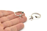 Silver Ring Settings, 2 Antique Silver Plated Brass Claw Rings, Adjustable Rings - Pad Size 6mm N2565 H1637