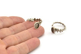 Silver Ring Setting, 2 Antique Silver Plated Brass Adjustable Rings With 1 Stone Settings - Pad Size 6x8mm N2576 H1649