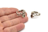 Silver Ring Setting, Antique Silver Plated Brass Adjustable Rings With 1 Stone Settings - Pad Size 6mm N2559 H1640