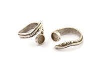 Silver Ring Setting, Antique Silver Plated Brass Adjustable Rings With 1 Stone Settings - Pad Size 6mm N2569 H1653