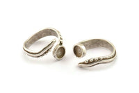 Silver Ring Setting, Antique Silver Plated Brass Adjustable Rings With 1 Stone Settings - Pad Size 6mm N2569 H1653