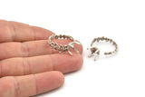 Silver Ring Settings, 2 Antique Silver Plated Brass Claw Rings, Adjustable Rings - Pad Size 6mm N2555 H1666