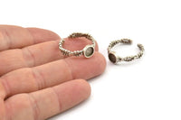 Silver Ring Setting, 2 Antique Silver Plated Brass Adjustable Rings With 1 Stone Settings - Pad Size 6mm N2549 H1636