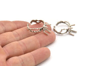 Silver Ring Settings, 2 Antique Silver Plated Brass Claw Rings, Adjustable Rings - Pad Size 6x8mm N2568 H1645