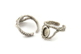 Silver Ring Setting, 2 Antique Silver Plated Brass Adjustable Rings With 1 Stone Settings - Pad Size 6x8mm N2574 H1635