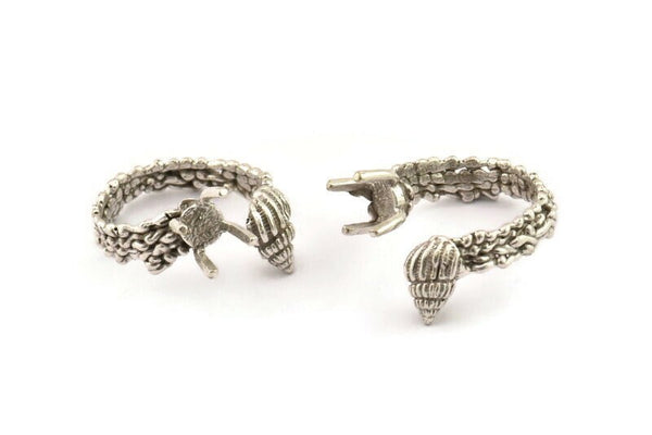 Silver Ring Settings, Antique Silver Plated Brass Claw Rings, Adjustable Rings - Pad Size 6mm N2572 H1651