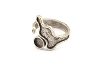 Silver Ring Setting, Antique Silver Plated Brass Adjustable Rings With 1 Stone Settings - Pad Size 6mm N2545 H1656