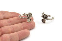 Silver Flower Ring, Antique Silver Plated Brass Adjustable Rings With 1 Stone Settings - Pad Size 6x8mm N2579 H1650