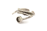 Silver Ring Setting, Antique Silver Plated Brass Adjustable Rings With 1 Stone Settings - Pad Size 6mm N2573 H1646