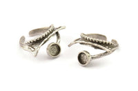 Silver Ring Setting, Antique Silver Plated Brass Adjustable Rings With 1 Stone Settings - Pad Size 6mm N2573 H1646