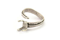 Silver Ring Settings, Antique Silver Plated Brass Claw Rings, Adjustable Rings - Pad Size 6x8mm N2570 H1657