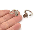 Silver Ring Setting, Antique Silver Plated Brass Adjustable Rings With 1 Stone Settings - Pad Size 6x8mm N2562 H1654