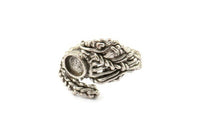 Silver Ring Setting, Antique Silver Plated Brass Adjustable Rings With 1 Stone Settings - Pad Size 6mm N2553 H1658