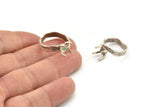 Silver Ring Settings, 2 Antique Silver Plated Brass Claw Rings, Adjustable Rings - Pad Size 6mm N2563 H1625