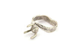 Silver Ring Settings, 2 Antique Silver Plated Brass Claw Rings, Adjustable Rings - Pad Size 6mm N2563 H1625