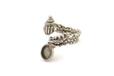 Silver Shell Ring, Antique Silver Plated Brass Adjustable Rings With 1 Stone Settings - Pad Size 6x8mm N2566 H1639