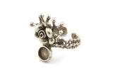 Silver Flower Ring, Antique Silver Plated Brass Adjustable Rings With 1 Stone Settings - Pad Size 6mm N2540 H1626